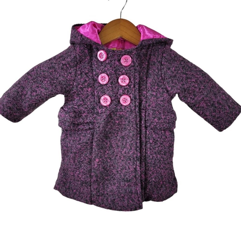 Penelope Mack Double Breasted Hooded Pea Coat Baby Girls Size 18 months Pink